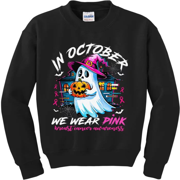 In October We Wear P.Ink With Ghost Breast Cancer Awareness Gift Kids Sweatshirt