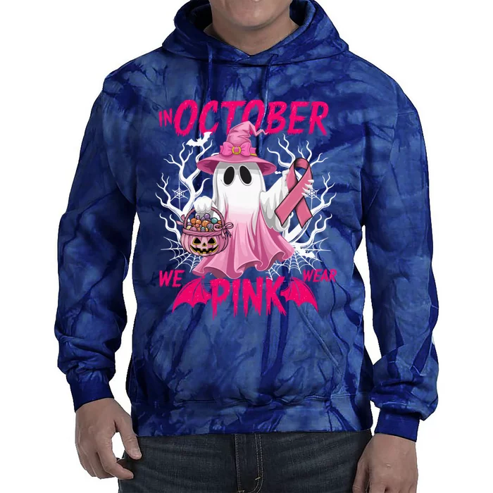 In October We Wear P.I.N.K Breast Cancer Awareness Ghost Tie Dye Hoodie