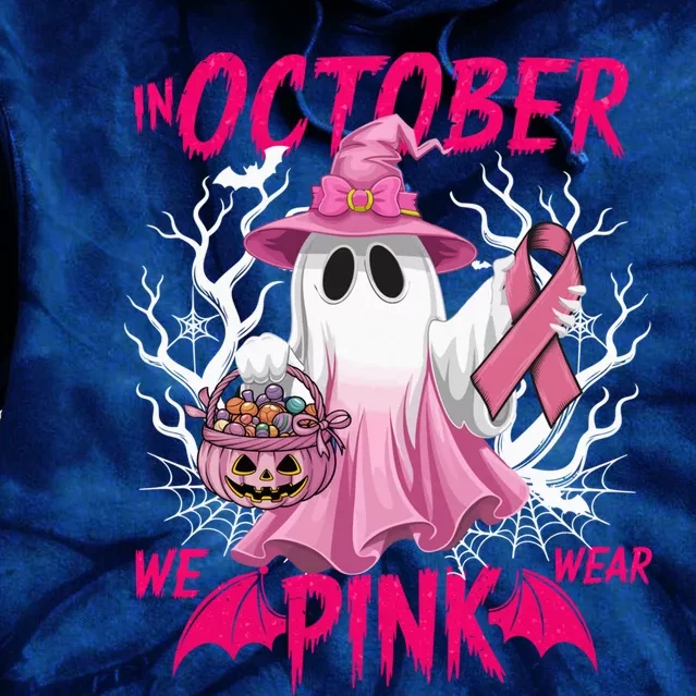 In October We Wear P.I.N.K Breast Cancer Awareness Ghost Tie Dye Hoodie