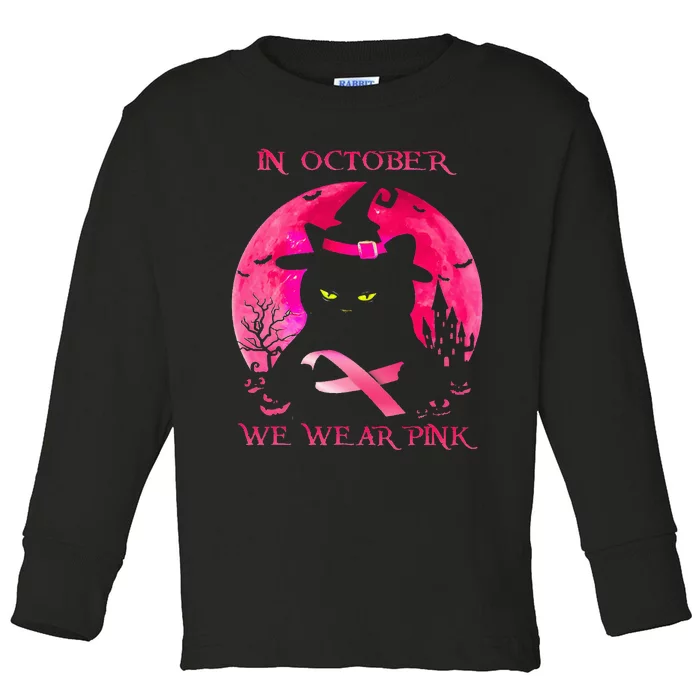 In October We Wear Pink Pumpkin Breast Cancer Awareness Toddler Long Sleeve Shirt