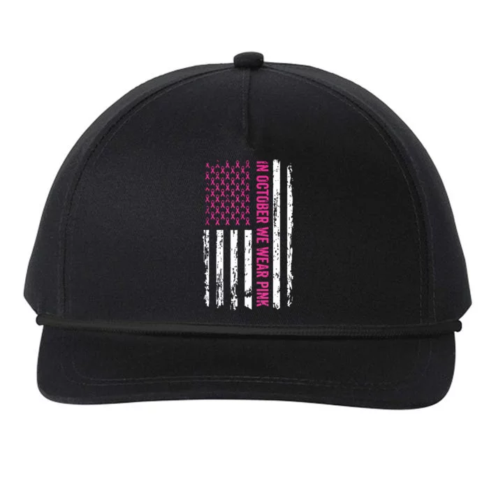 In October We Wear Pink Shirts Pink Ribbon Flag Breast Cancer Snapback Five-Panel Rope Hat