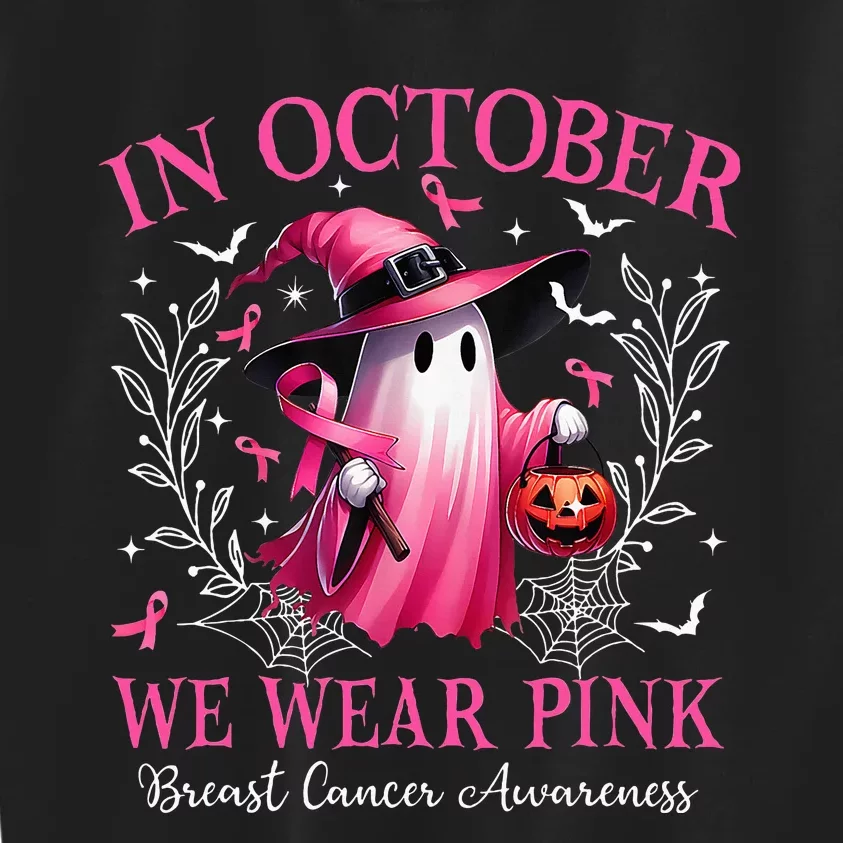 In October We Wear Ghost Witch Breast Cancer Awareness Kids Sweatshirt