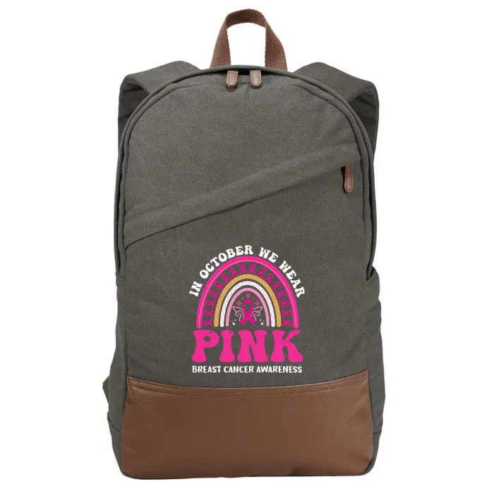 In October We Wear Pink Ribbon Leopard Truck Breast Cancer Cotton Canvas Backpack