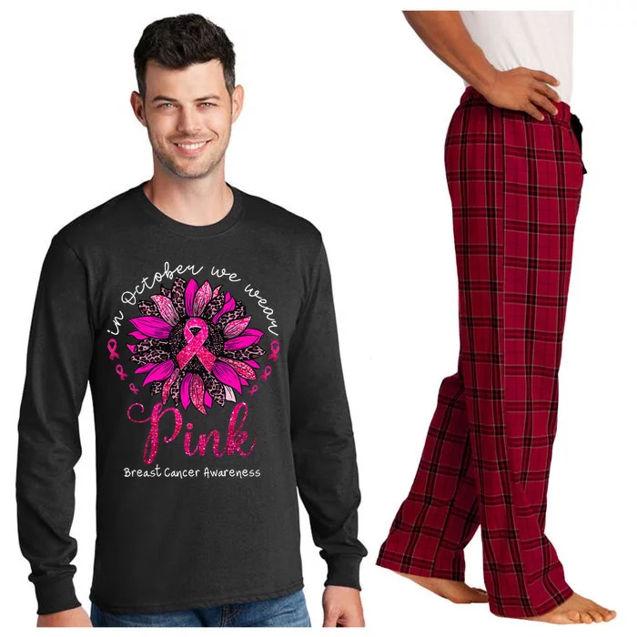 In October We Wear Pink Sunflower Breast Cancer Awareness Long Sleeve Pajama Set