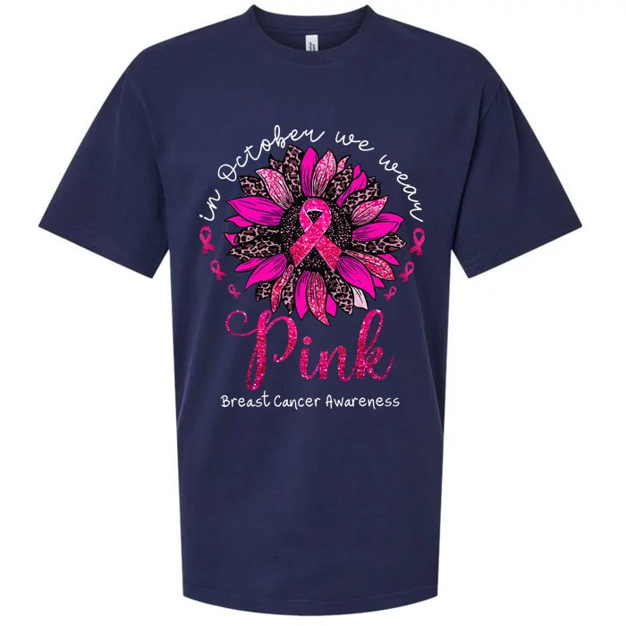 In October We Wear Pink Sunflower Breast Cancer Awareness Sueded Cloud Jersey T-Shirt