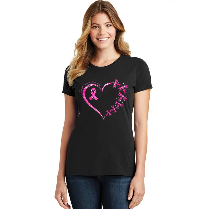 In October We Wear Pink Breast Cancer Awareness Dragonfly Women's T-Shirt