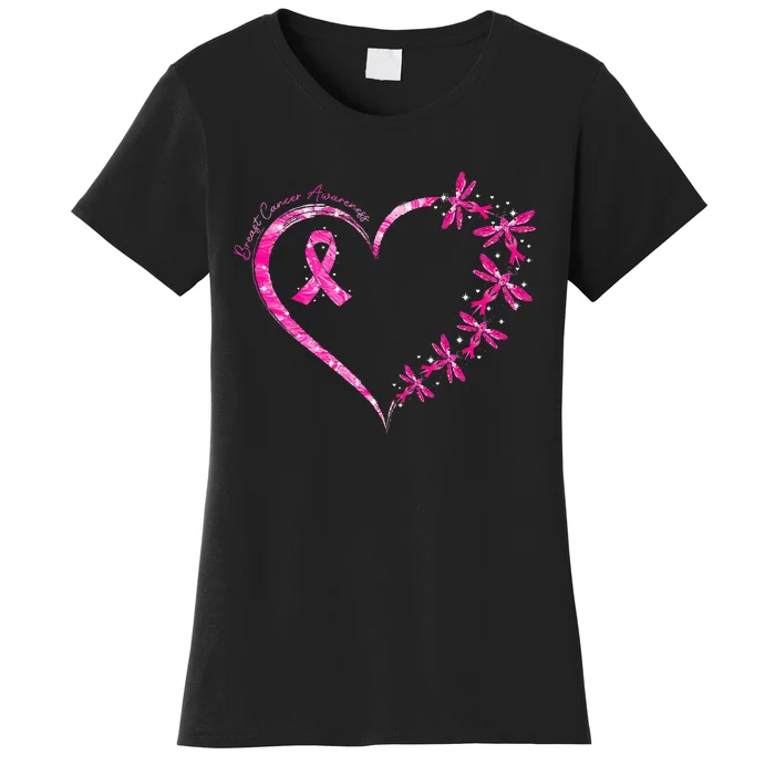 In October We Wear Pink Breast Cancer Awareness Dragonfly Women's T-Shirt