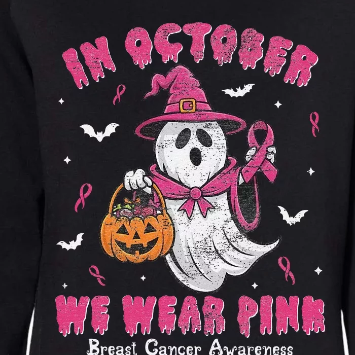 In October We Wear Pin.K Ghost Witch Breast Cancer Awareness Womens California Wash Sweatshirt