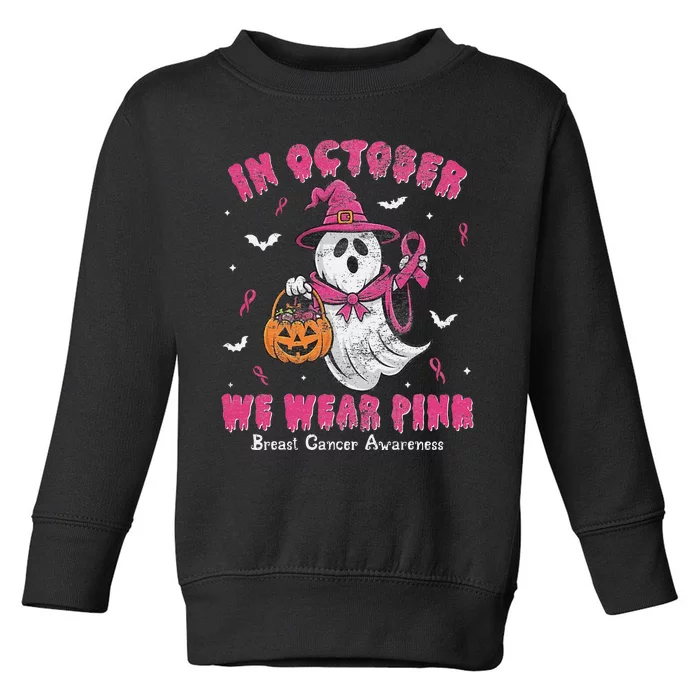 In October We Wear Pin.K Ghost Witch Breast Cancer Awareness Toddler Sweatshirt