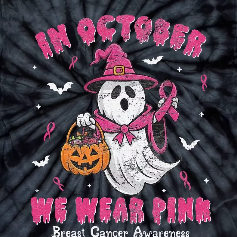 In October We Wear Pin.K Ghost Witch Breast Cancer Awareness Tie-Dye T-Shirt