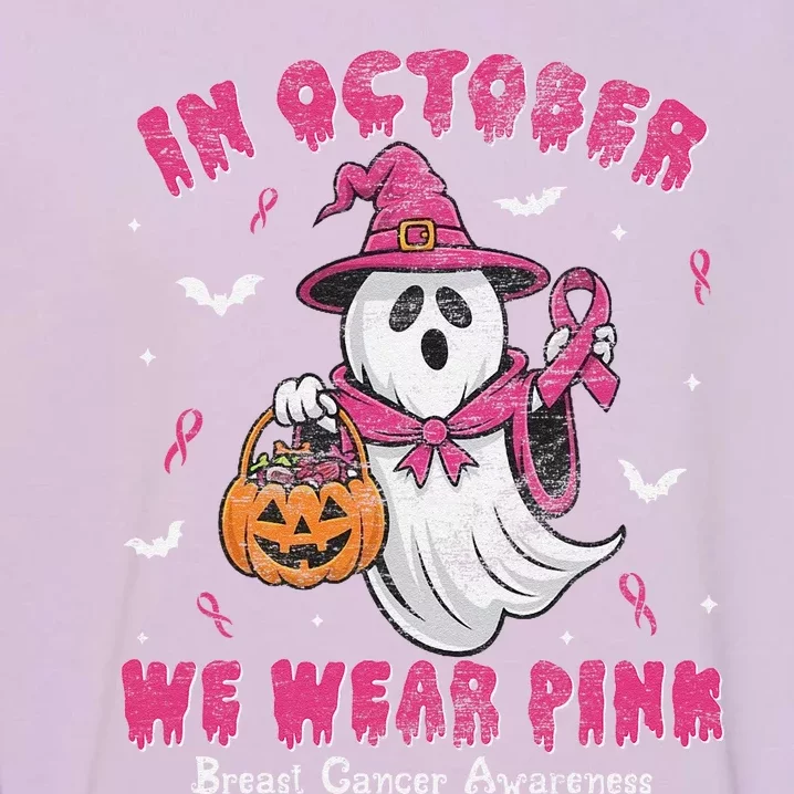 In October We Wear Pin.K Ghost Witch Breast Cancer Awareness Garment-Dyed Sweatshirt