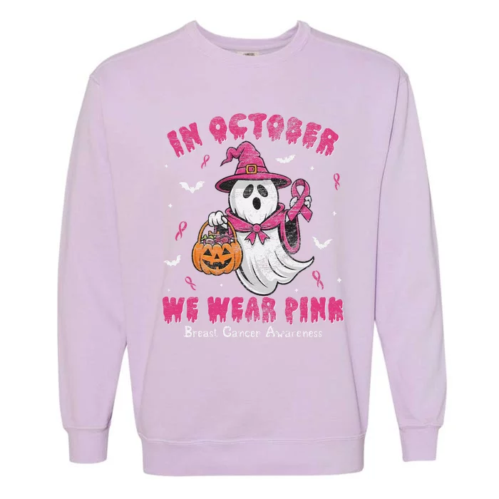 In October We Wear Pin.K Ghost Witch Breast Cancer Awareness Garment-Dyed Sweatshirt