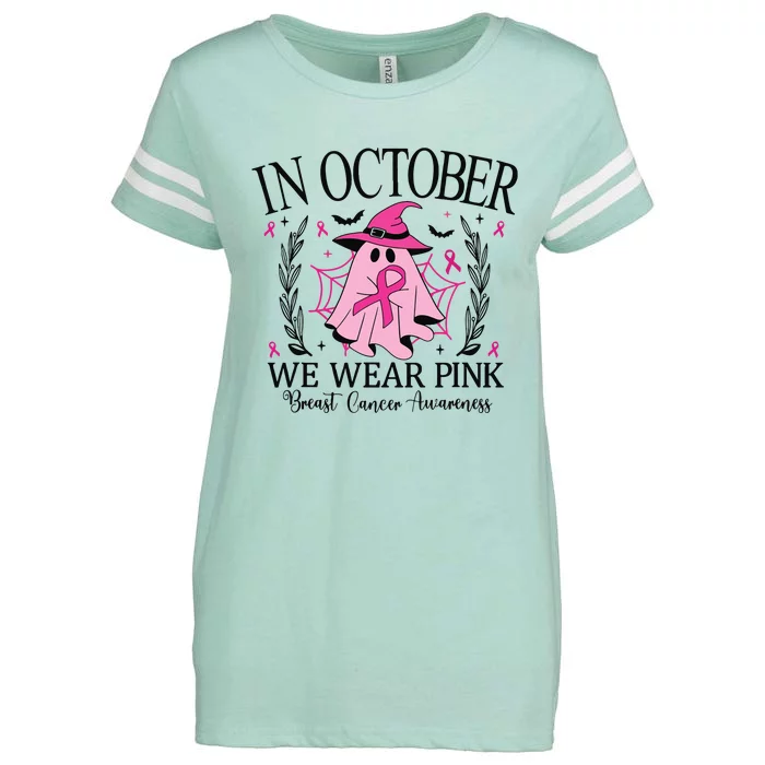 In October We Wear Breast Cancer Awareness Halloween Enza Ladies Jersey Football T-Shirt