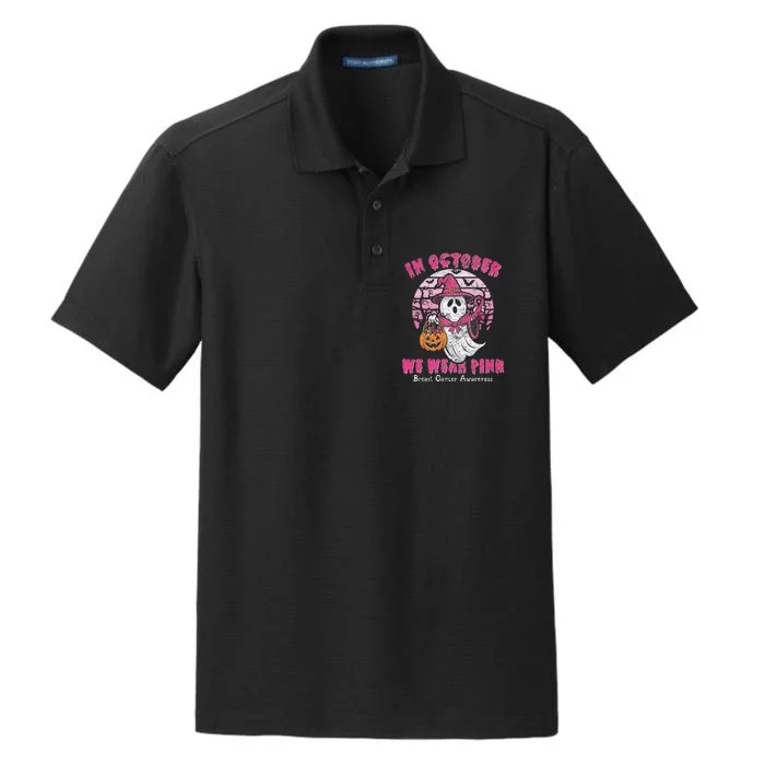 In October We Wear Pin.K Ghost Witch Breast Cancer Awareness Dry Zone Grid Performance Polo