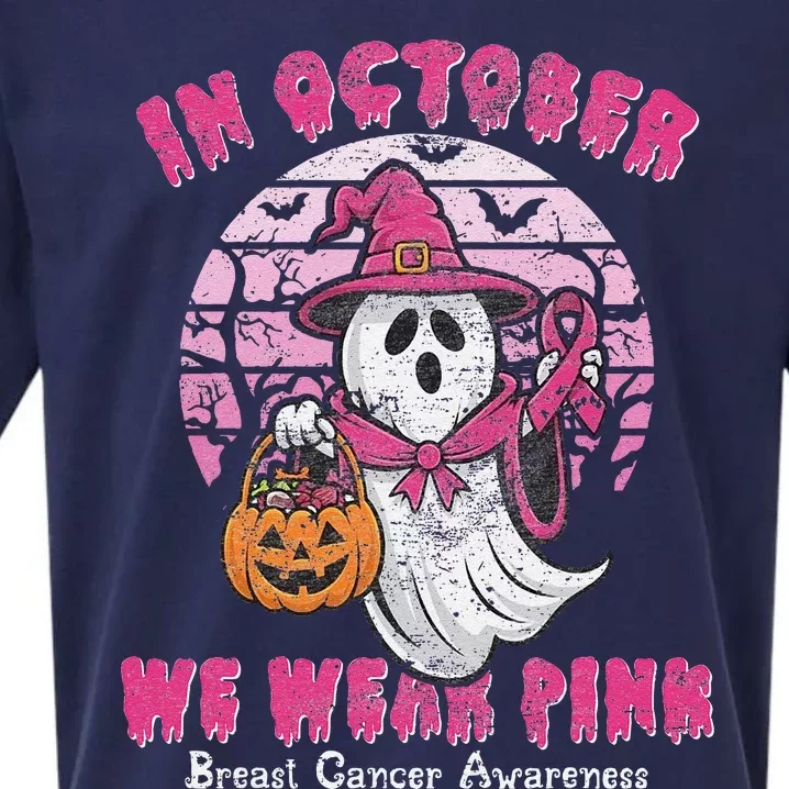 In October We Wear Pin.K Ghost Witch Breast Cancer Awareness Sueded Cloud Jersey T-Shirt