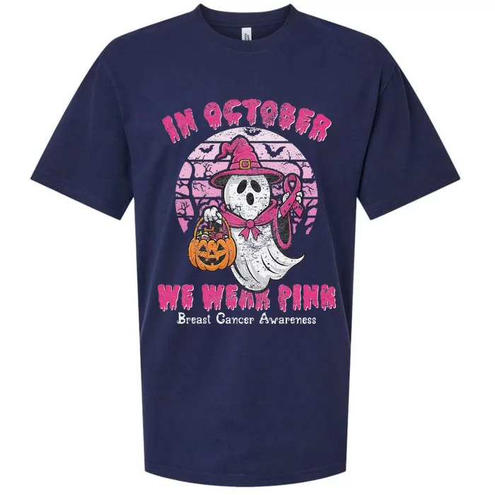 In October We Wear Pin.K Ghost Witch Breast Cancer Awareness Sueded Cloud Jersey T-Shirt