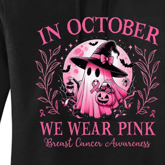 In October We Wear Ghost Witch Breast Cancer Halloween Women's Pullover Hoodie