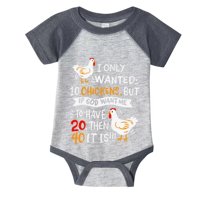 I Only Wanted 10 Chickens Crazy Chicken Farmer Infant Baby Jersey Bodysuit