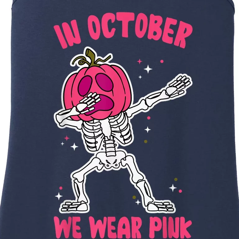 In October We Wear Pink Breast Cancer Pumpkin Halloween Ladies Essential Tank