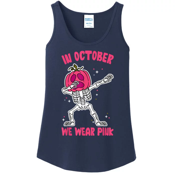 In October We Wear Pink Breast Cancer Pumpkin Halloween Ladies Essential Tank