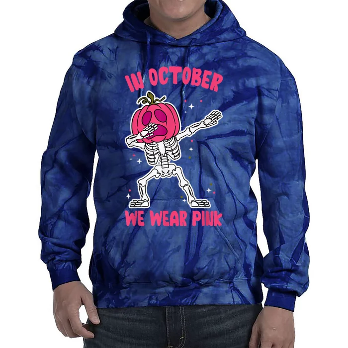 In October We Wear Pink Breast Cancer Pumpkin Halloween Tie Dye Hoodie