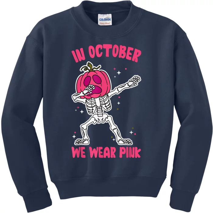 In October We Wear Pink Breast Cancer Pumpkin Halloween Kids Sweatshirt