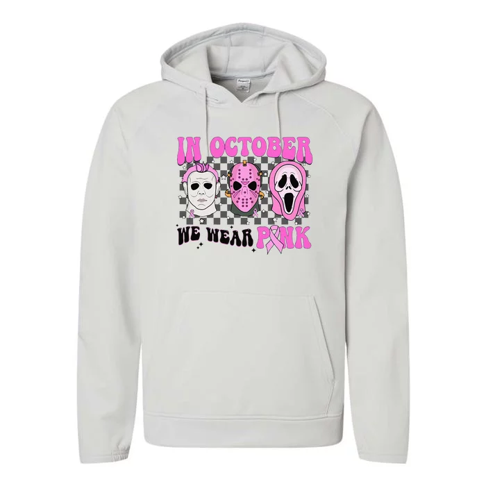 In October We Wear Pink Horror Movie Character Breast Cancer Performance Fleece Hoodie