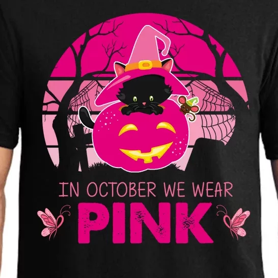 In October We Wear Pink Jack O Lantern Witch Cat Pajama Set