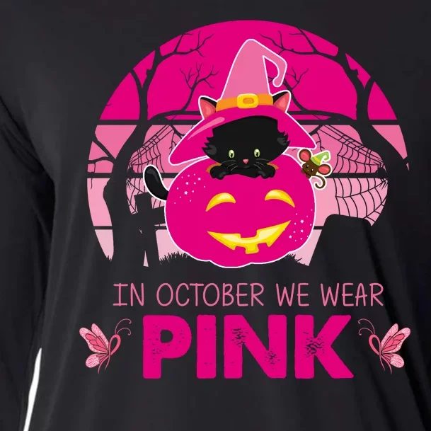 In October We Wear Pink Jack O Lantern Witch Cat Cooling Performance Long Sleeve Crew