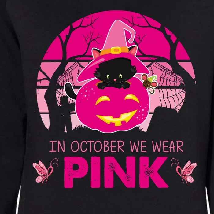 In October We Wear Pink Jack O Lantern Witch Cat Womens California Wash Sweatshirt