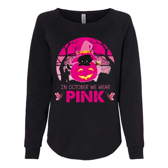 In October We Wear Pink Jack O Lantern Witch Cat Womens California Wash Sweatshirt