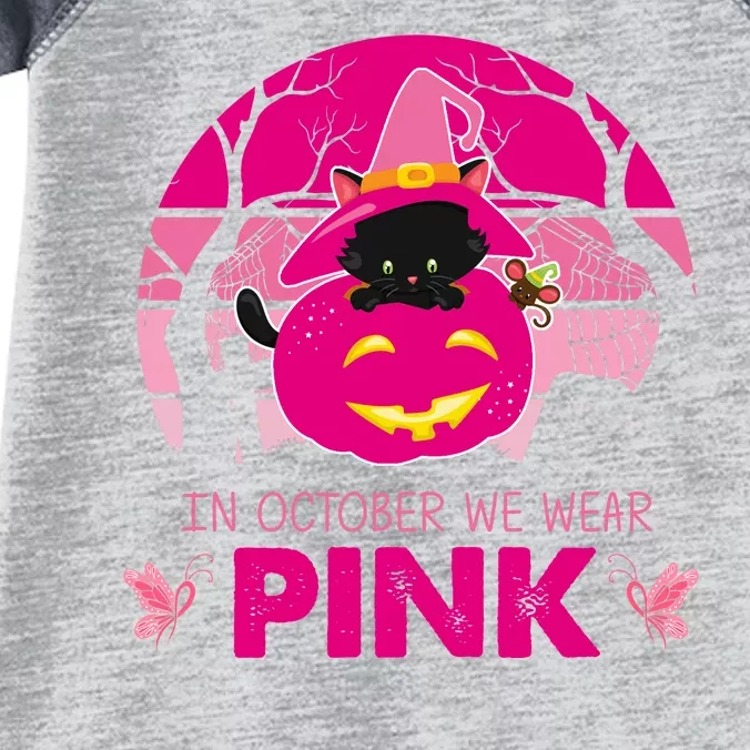 In October We Wear Pink Jack O Lantern Witch Cat Infant Baby Jersey Bodysuit