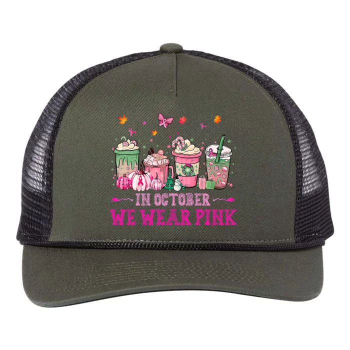 In October We Wear Pink Gnomes Breast Cancer Halloween Retro Rope Trucker Hat Cap