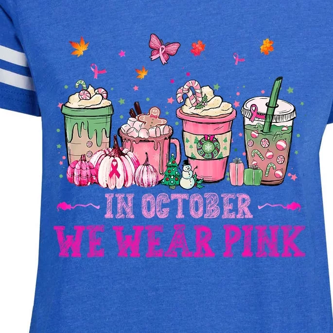 In October We Wear Pink Gnomes Breast Cancer Halloween Enza Ladies Jersey Football T-Shirt