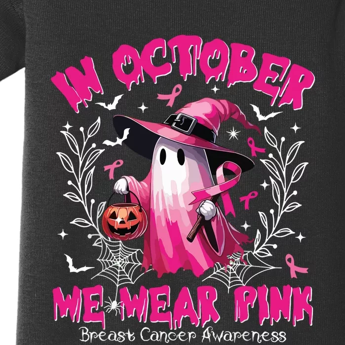 In October We Wear Ghost Witch Breast Cancer Awareness Baby Bodysuit