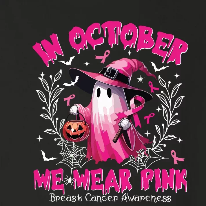 In October We Wear Ghost Witch Breast Cancer Awareness Toddler Long Sleeve Shirt