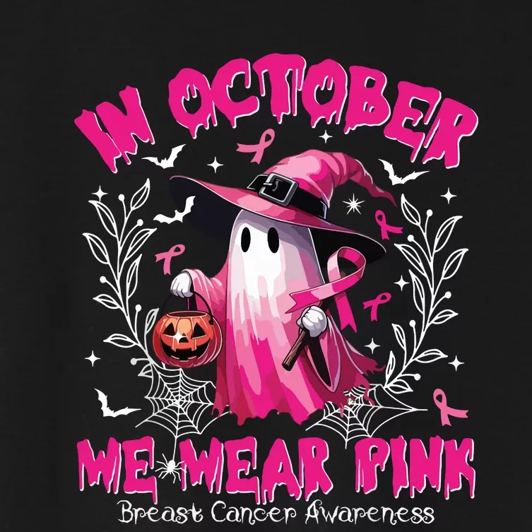 In October We Wear Ghost Witch Breast Cancer Awareness Women's Crop Top Tee