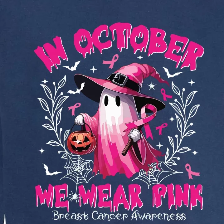 In October We Wear Ghost Witch Breast Cancer Awareness Garment-Dyed Sweatshirt