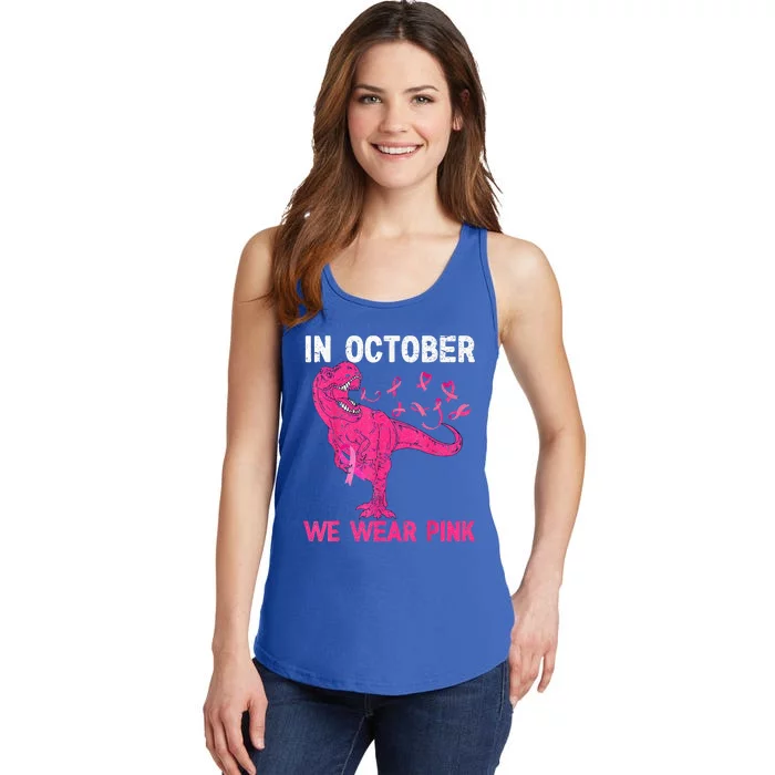 In October We Wear Pink Breast Cancer Trex Dino Ladies Essential Tank