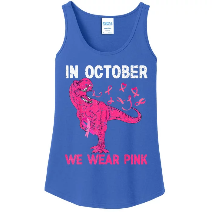 In October We Wear Pink Breast Cancer Trex Dino Ladies Essential Tank