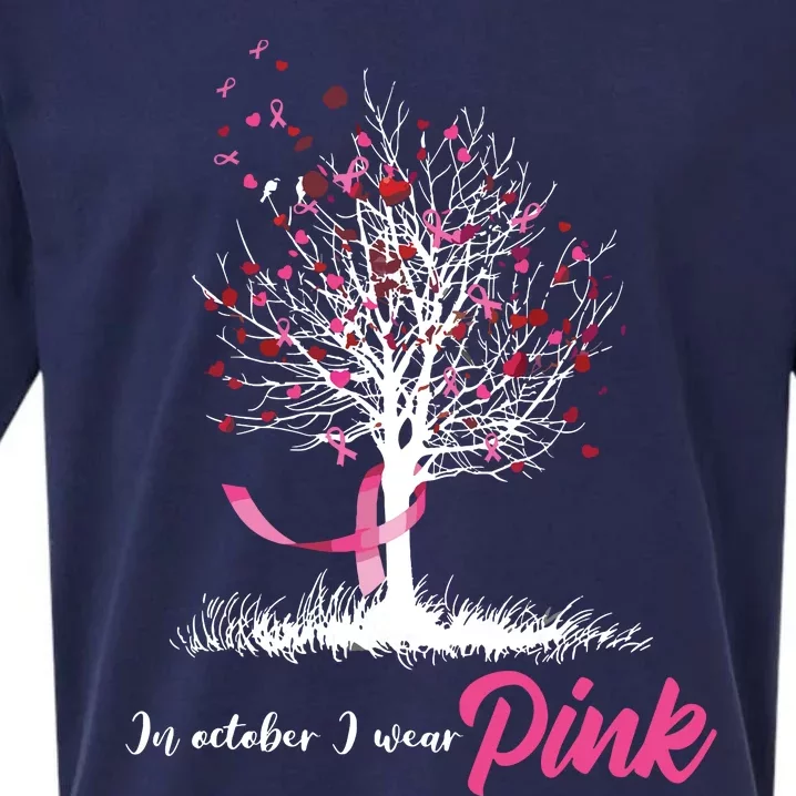 In October We Wear Pink Tree Breast Cancer Awareness Sueded Cloud Jersey T-Shirt