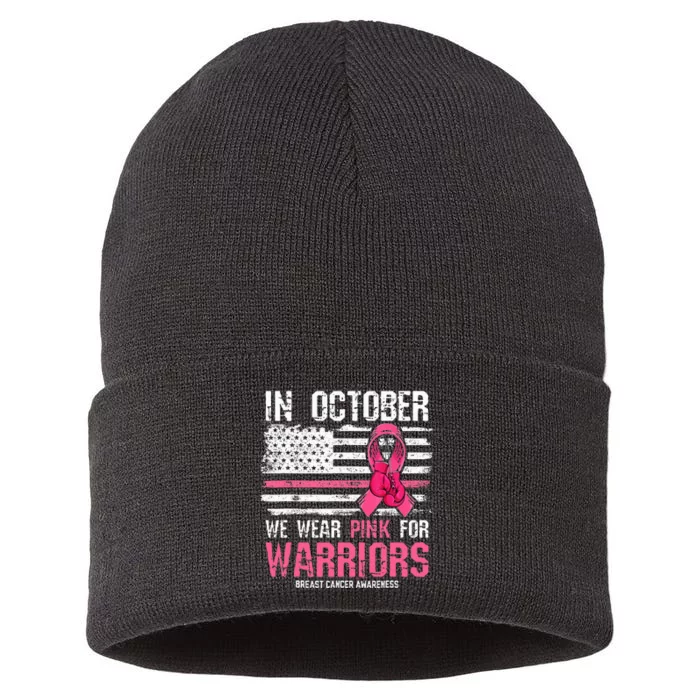 In October We Wear Pink For Warriors Breast Cancer Sustainable Knit Beanie