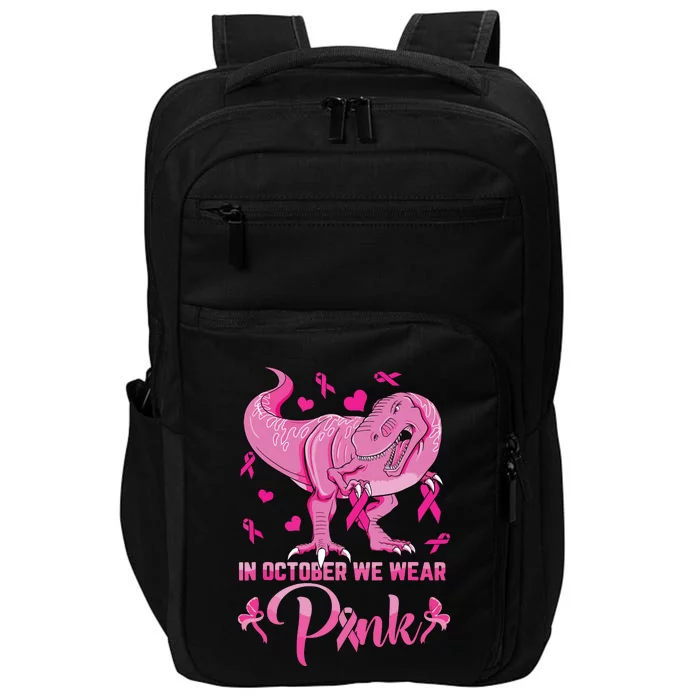 In October We Wear Pink Cute Dino Breast Cancer Kids Boy Impact Tech Backpack