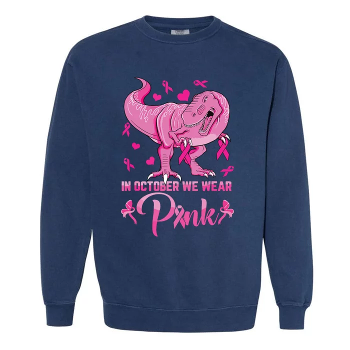 In October We Wear Pink Cute Dino Breast Cancer Kids Boy Garment-Dyed Sweatshirt