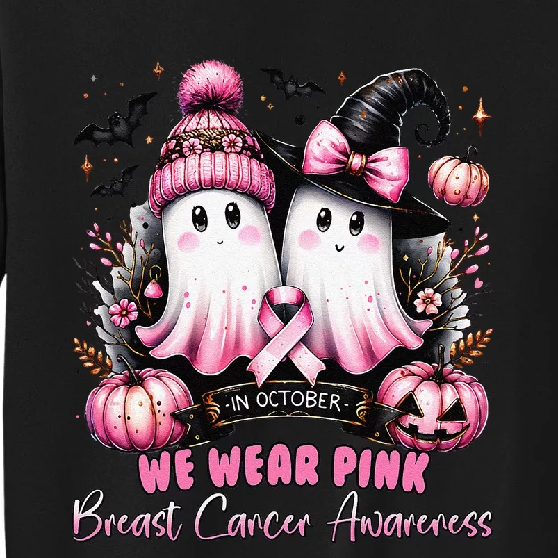 In October We Wear P.Ink Ghost Witch Breast Cancer Awareness Gift Sweatshirt