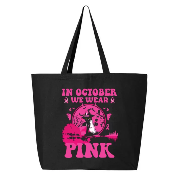 In October We Wear Pink Ribbon Cat Halloween Breast Cancer 25L Jumbo Tote