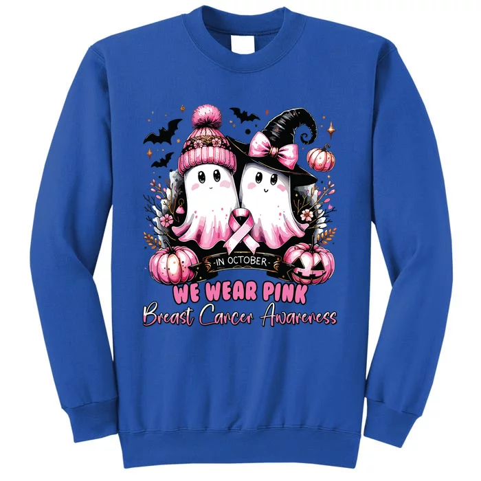 In October We Wear Ghost Witch Breast Cancer Awareness Tall Sweatshirt