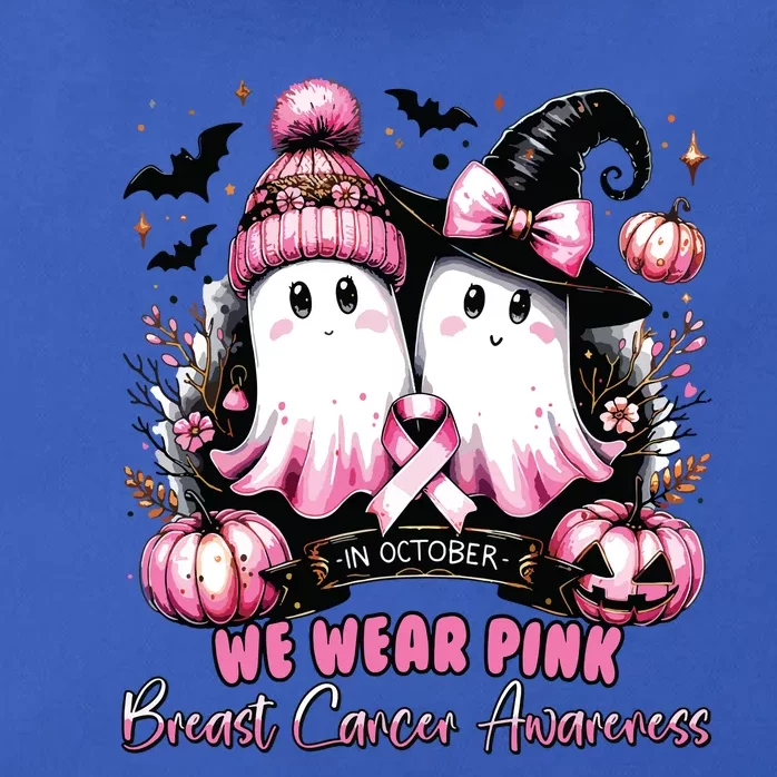 In October We Wear Ghost Witch Breast Cancer Awareness Zip Tote Bag