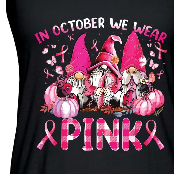 In October We Wear Pink Gnomes Breast Cancer Funny Halloween Ladies Essential Flowy Tank