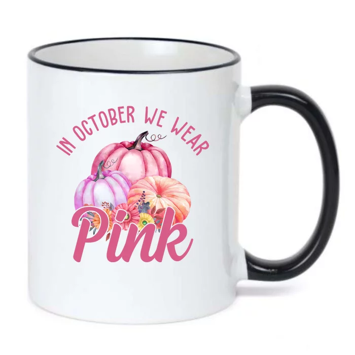 In October We Wear Pink Pumpkin Patch Breast Cancer Black Color Changing Mug